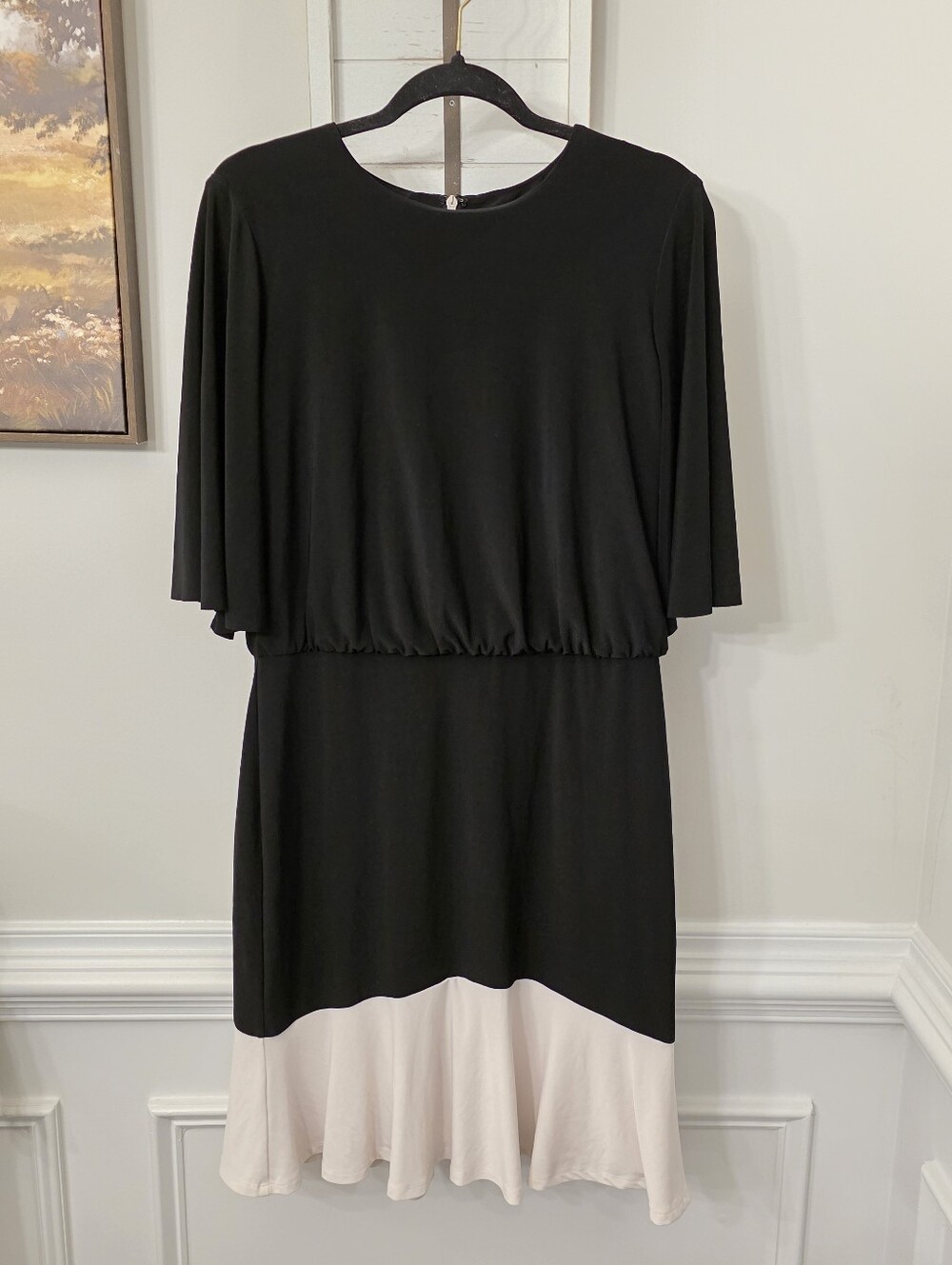 Lauren Ralph Lauren Color-Block Stretch Jersey Flounce Hem Dress Size 12
